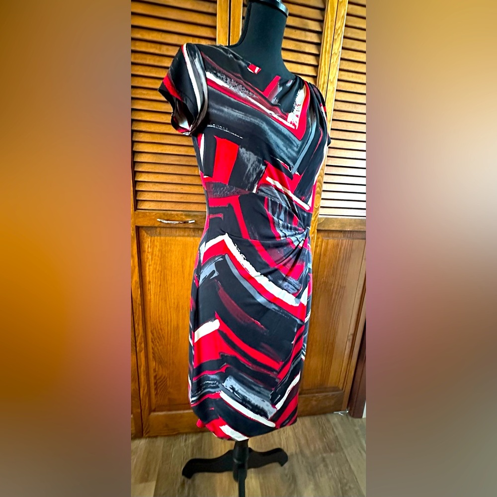 Stylish Red and Black geometric Patterned Dress.